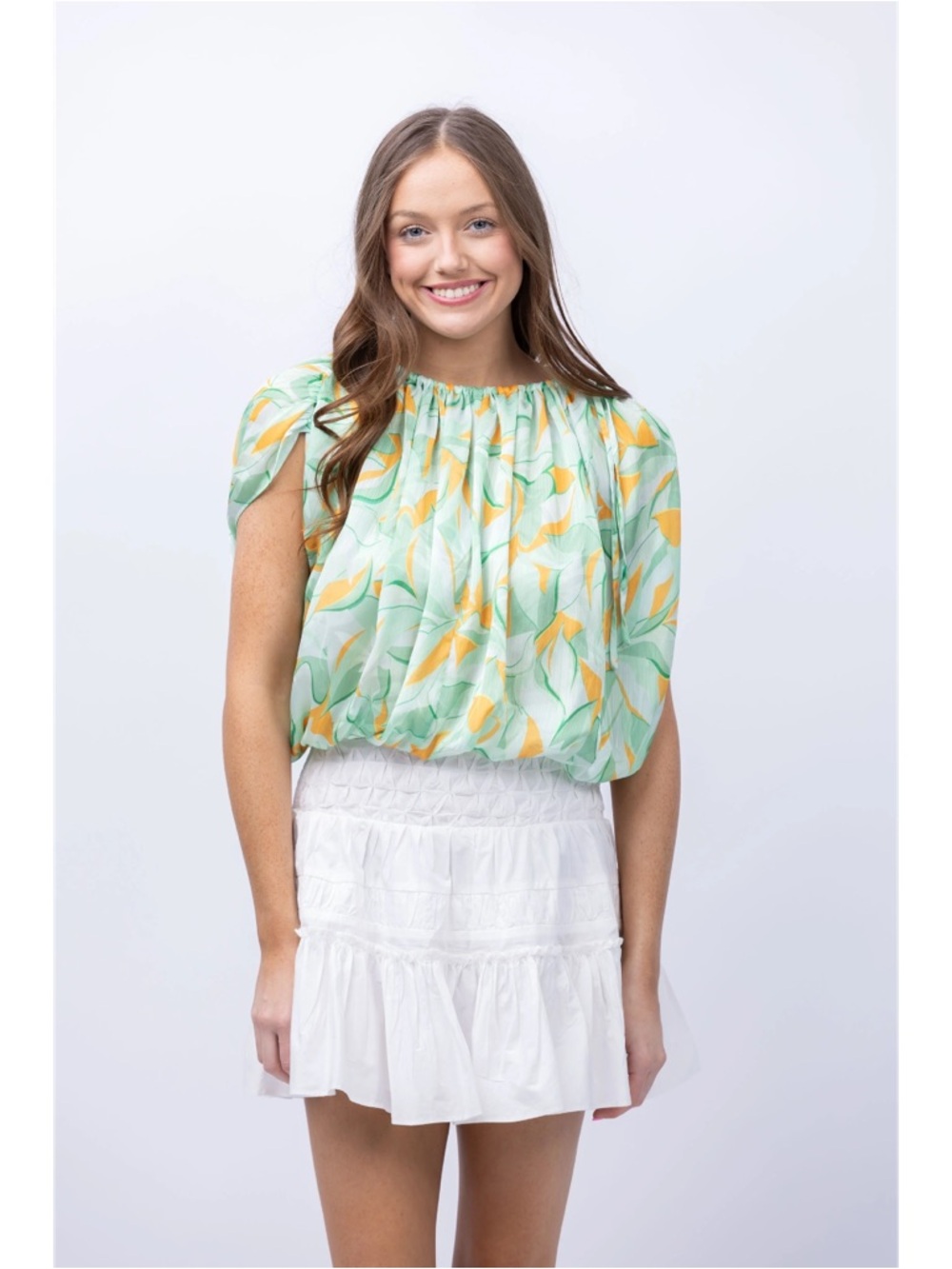 NWT Ramy Brook “Katie” Blouse in Mineral Green Leaf Print